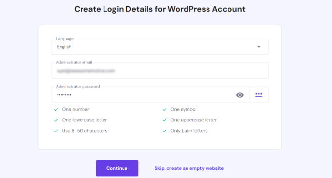 Create login details for new website Create login details for new website
