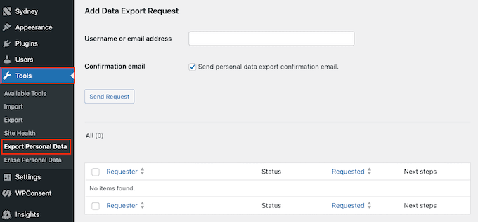 How to export personal data from the WordPress dashboard