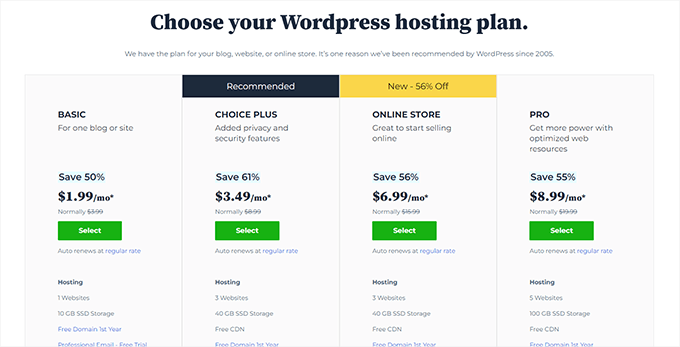 Choose a hosting plan Choose a hosting plan