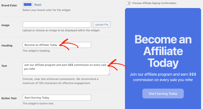 Adding custom messaging to your affiliate sign-up widget Adding custom messaging to your affiliate sign-up widget