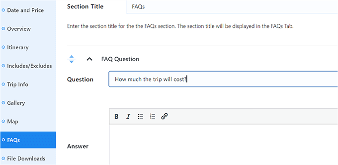 Add FAQs for the trip Add FAQs for the trip