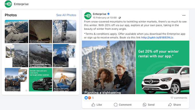 An example of a car rental business with an active social media presence An example of a car rental business with an active social media presence
