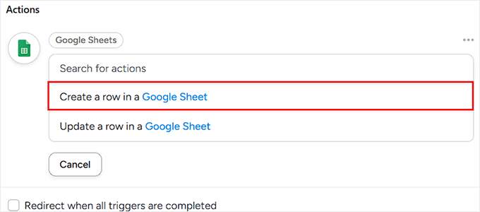Select the action condition