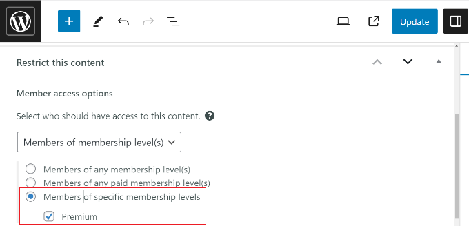 Choose which membership level can access content Choose which membership level can access content