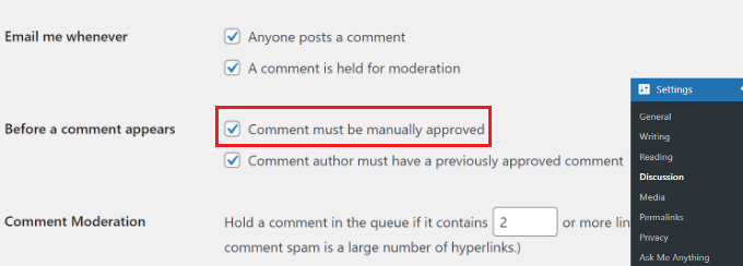 enable manual comment approval Enable manual comment approval