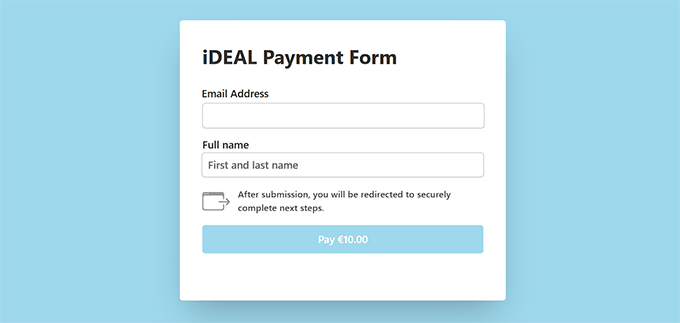 iDEAL payment form preview iDEAL payment form preview