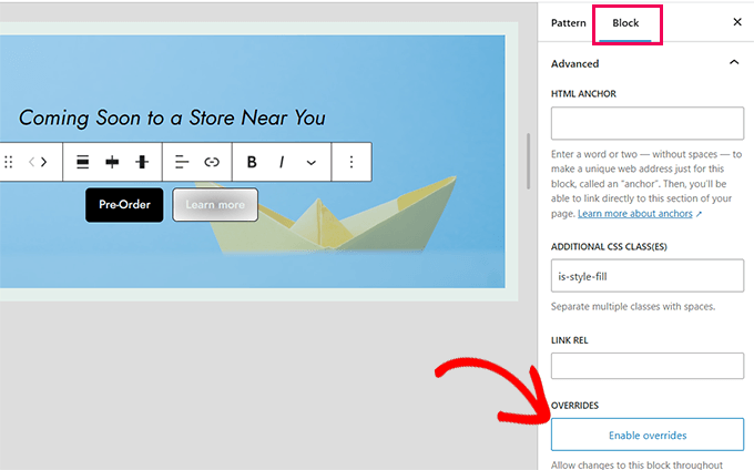 Enable synced pattern overrides Enable synced pattern overrides
