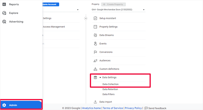 Admin data settings Admin data settings