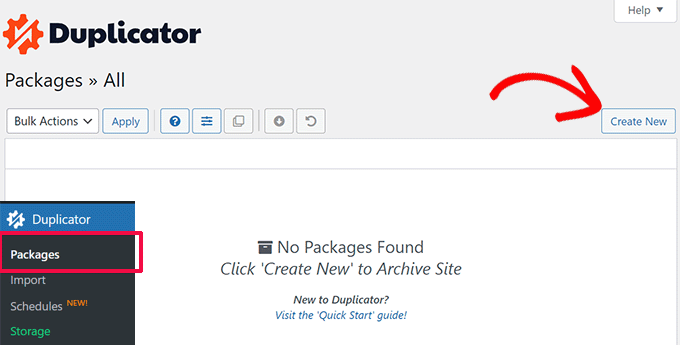 Create new duplicator package Create new duplicator package