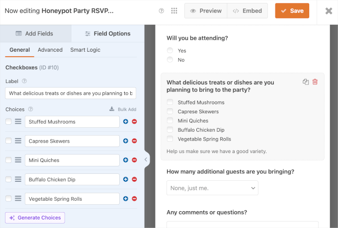Editing RSVP forms Editing RSVP forms