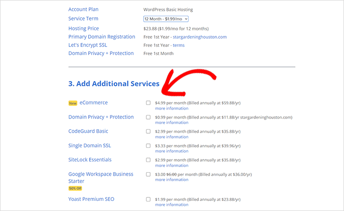 Bluehost uncheck additional options Bluehost uncheck additional options