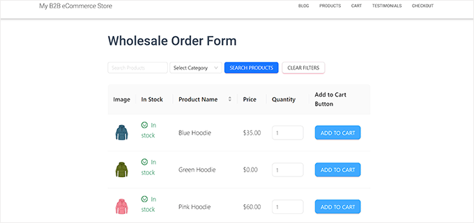 Wholesale order form preview Wholesale order form preview