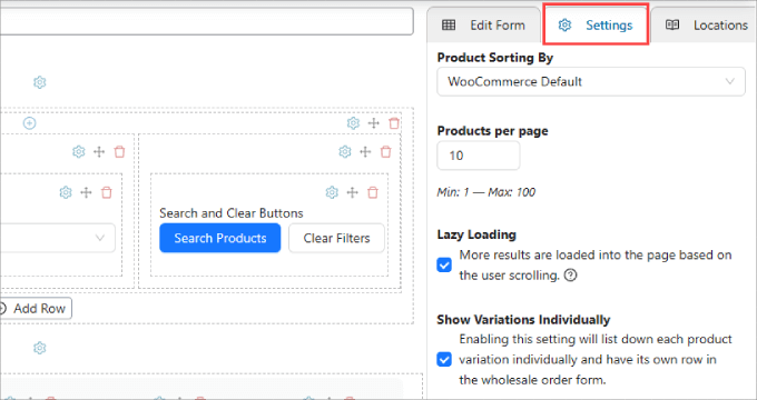 Settings of wholesale order form Settings of wholesale order form