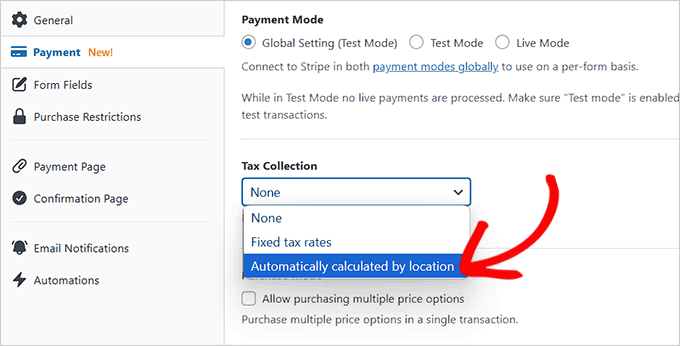 Choose the automatic tax calculation field Choose the automatic tax calculation field
