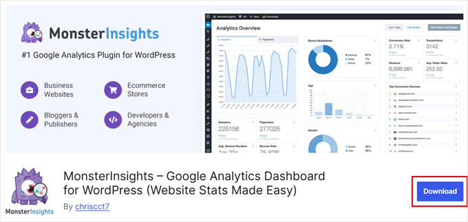 Downloading the free MonsterInsights plugin Downloading the free MonsterInsights plugin