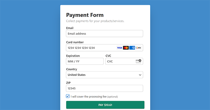 Payment form with fee recovery option Payment form with fee recovery option