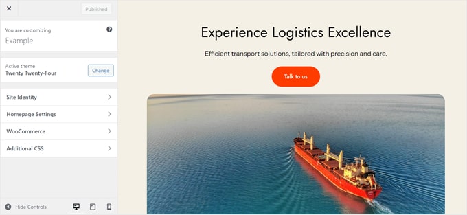 Using the WordPress Theme Customizer to edit a transportation and logistics website Using the WordPress Theme Customizer to edit a transportation and logistics website