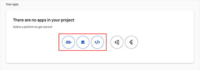 Start creating an app in Firebase
