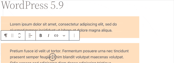 Selecting text across multiple blocks in WordPress 5.9 Selecting text across multiple blocks in WordPress 5.9