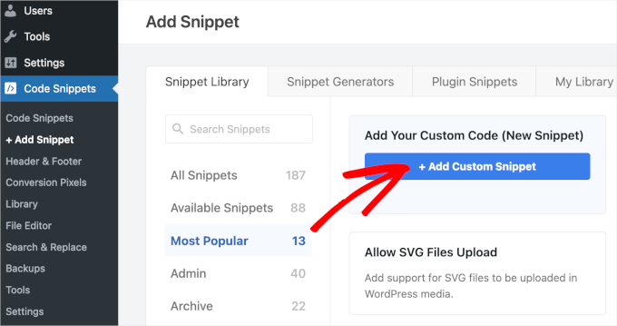 Add new custom snippet Add new custom snippet