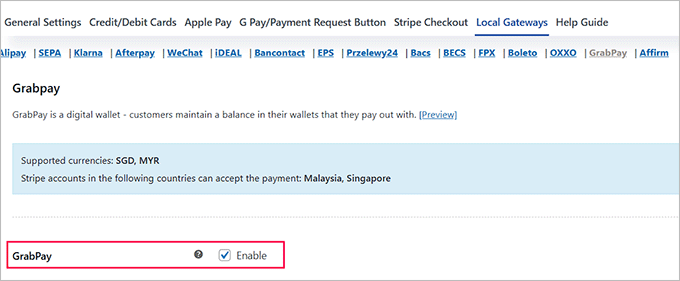 Enable GrabPay Enable GrabPay