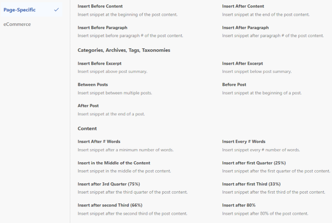 Auto insert options in WPCode Auto insert options in WPCode
