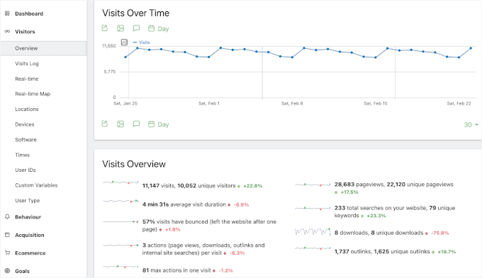 Matomo's Visitors reporting page Matomo's Visitors reporting page