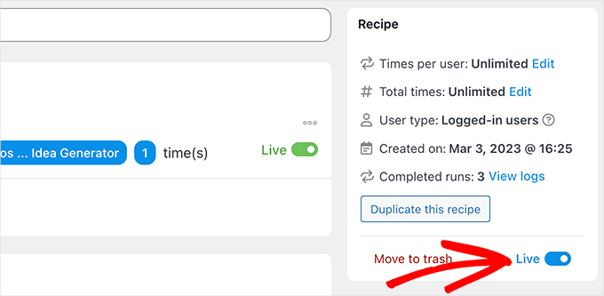 Make the Automator recipe live Make the Automator recipe live
