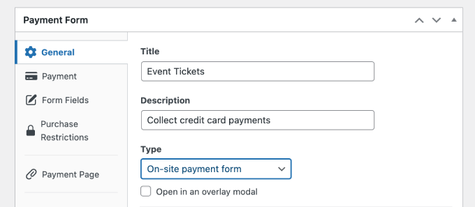 Event tickets payment form Event tickets payment form