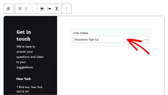 wpblockeditor-contactpages-addblock-htmlforms-newslettersignup HTML Forms' dropdown