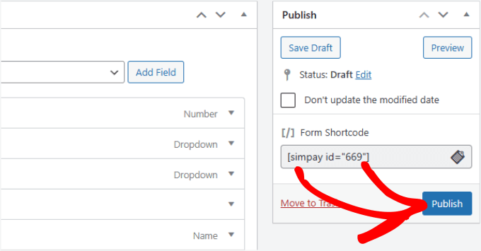 Publish WP Simple Pay form Publish WP Simple Pay form