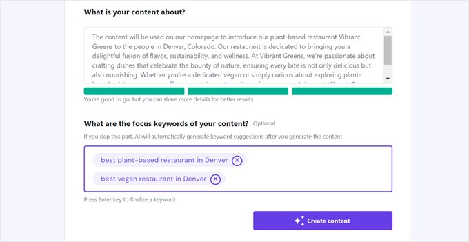 Typing in the content description in Hostinger WordPress AI Assistant Typing in the content description in Hostinger WordPress AI Assistant