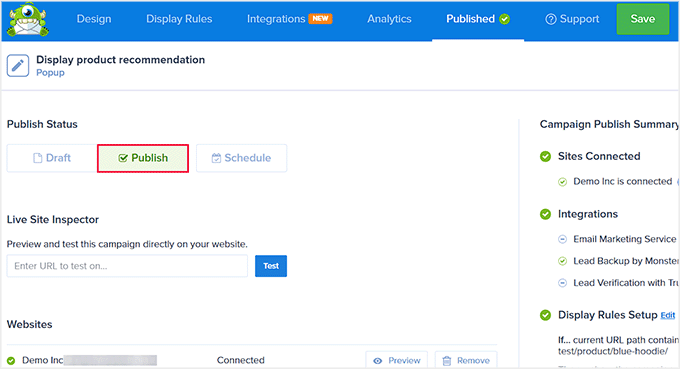 Publish the product recommendations popup Publish the product recommendations popup
