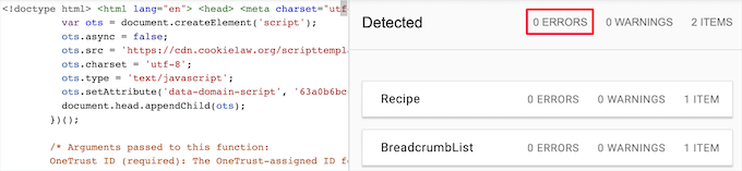 Schema markup test results Schema markup test results