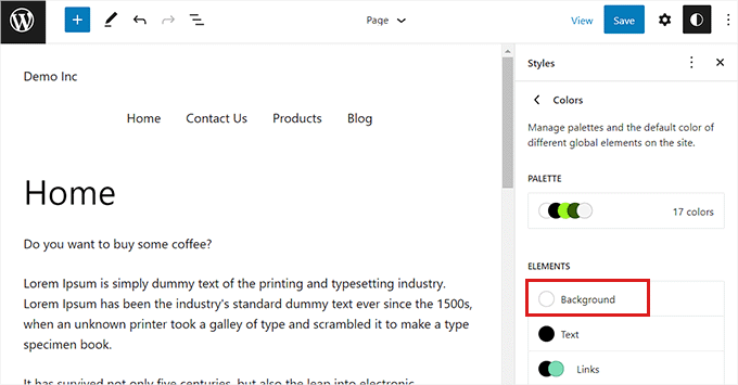 Choose the Background option in the Colors panel Choose the Background option in the Colors panel