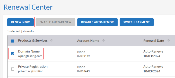 Select domain to renew in HostGator Select domain to renew in HostGator