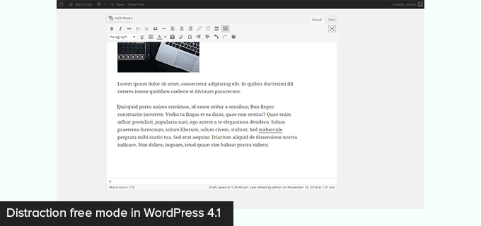 Distraction free mode in older classic editor Distraction free mode in older classic editor