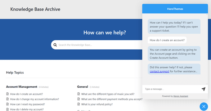 Example of Heroic AI assistant chatbot Example of Heroic AI assistant chatbot