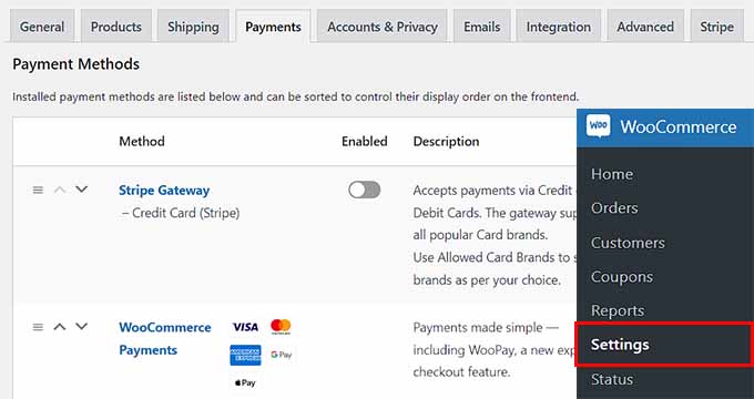 Click the Stripe gateway option Click the Stripe gateway option