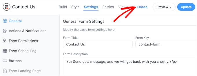 Formidable Forms' embed button Formidable Forms' embed button