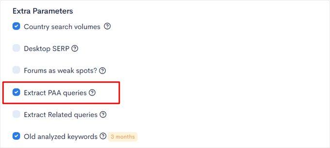 Add extra parameters to keyword search Add extra parameters to keyword search