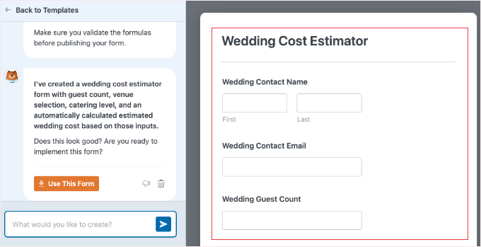 A Form Generated by AI Using WPForms