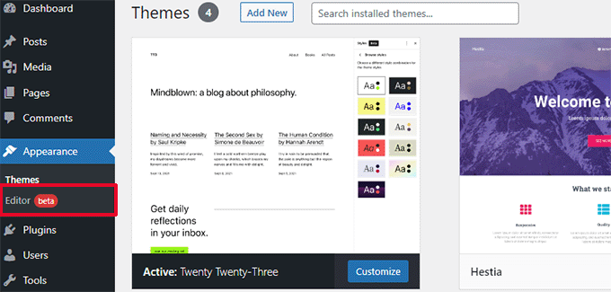 Site editor with no widgets screen Site editor with no widgets screen