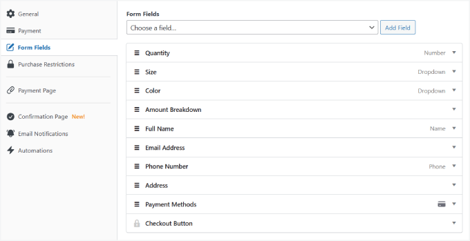 Form fields Form fields