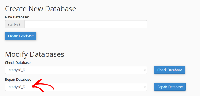 Choose a database to repair Choose a database to repair