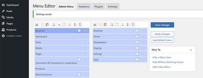 Hidden admin menus Hidden admin menus
