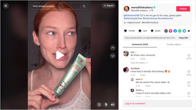 Example of a TikTok customer review Example of a TikTok customer review