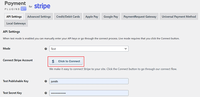 Click Connect to Stripe button Click Connect to Stripe button