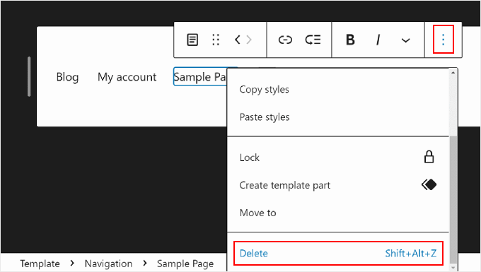 Deleting a block from the navigation menu in WordPress Full Site Editing Deleting a block from the navigation menu in WordPress Full Site Editing