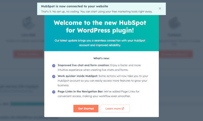 HubSpot welcome message after completing setup HubSpot welcome message after completing setup